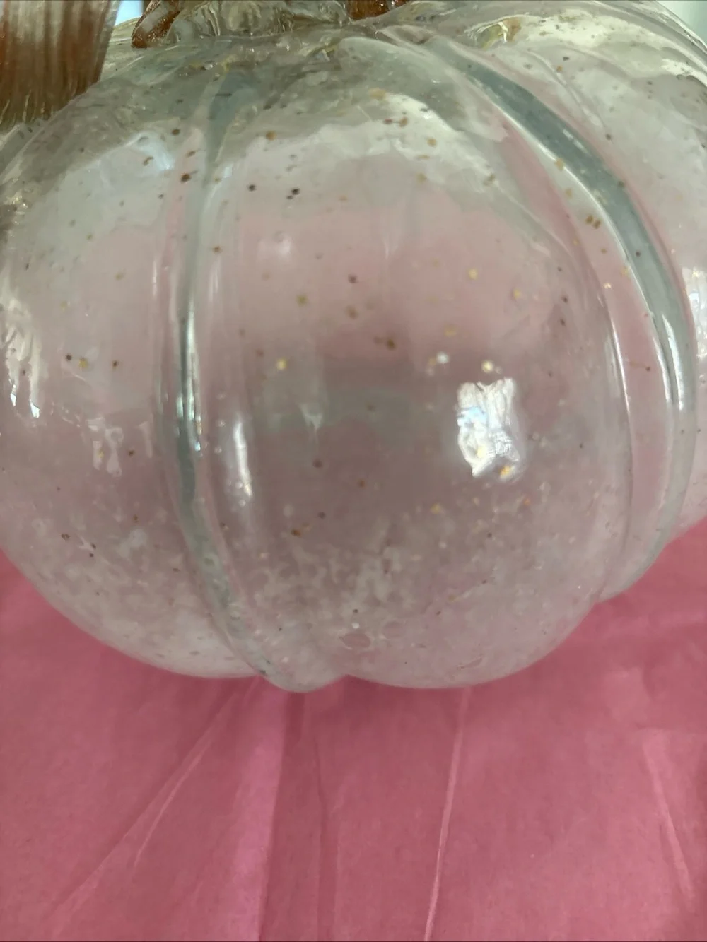 Handblown Glass White with Gold Specks Pumpkin